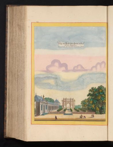 View of the orangery and a gate at Château du Val de Ruel