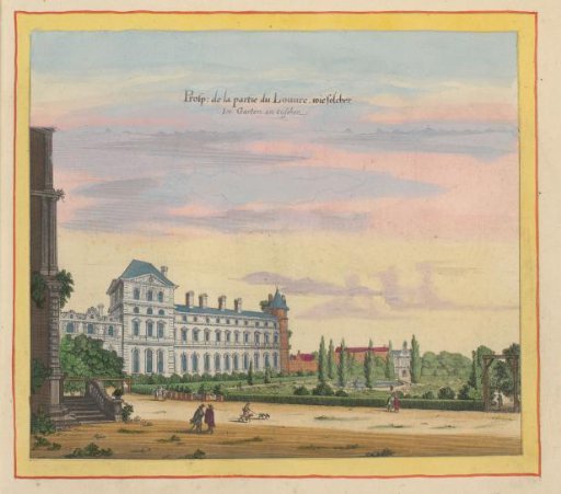 View of the Pavillon du Roi of the Palais du Louvre in Paris from the gardens