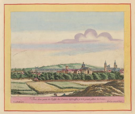 Landscape with a view of the church Saint-Joseph-des-Carmes and the Grande Galerie of the Palais du Louvre in Paris