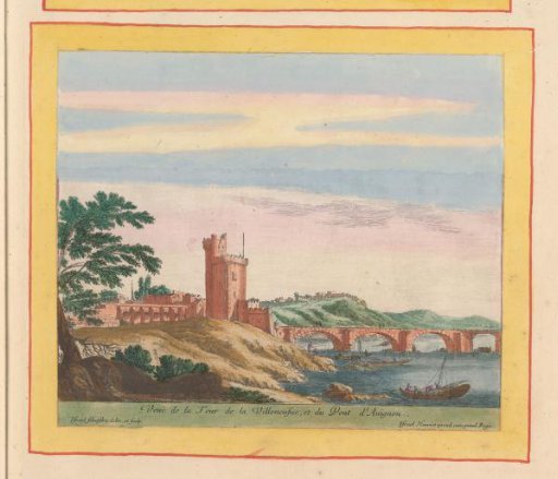 View of the Pont Saint-Bénézet and the tower of the fort of Villeneuve-lès-Avignon