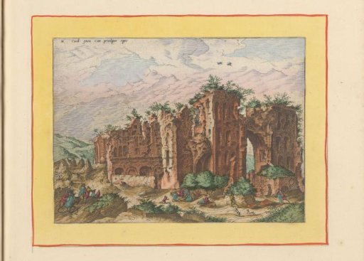 Ruins with a group of figures in the foreground