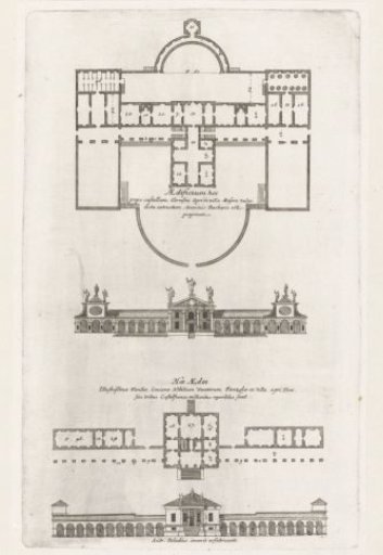Plans and facades of two villas designed by Andrea Palladio
