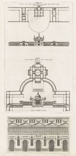 Plans and facades of two villas designed by Andrea Palladio