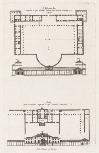 Plans and facades of two villas designed by Andrea Palladio