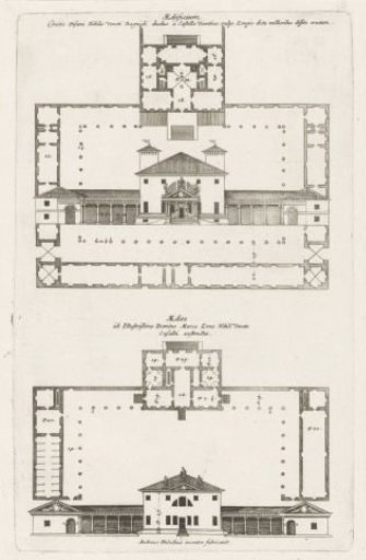 Plans and façades of two villas designed by Andrea Palladio
