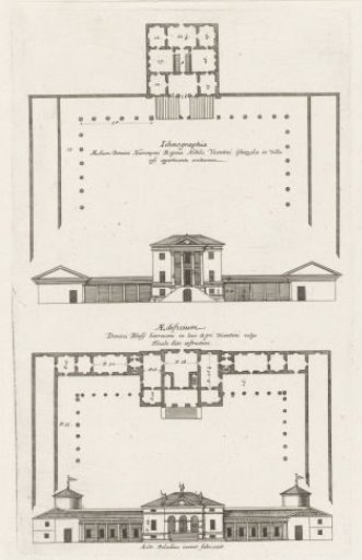 Plans and façades of two villas designed by Andrea Palladio
