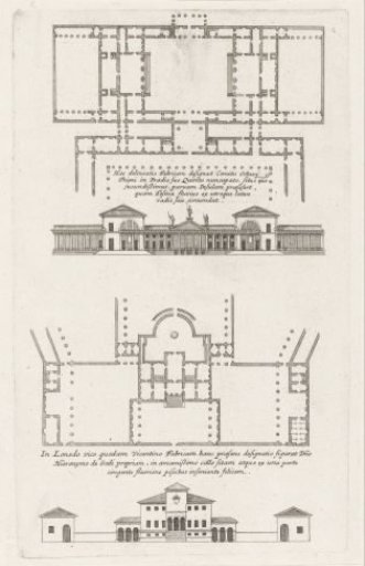 Plans and façades of two villas designed by Andrea Palladio