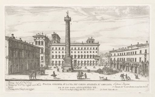 View of Piazza Colonna with the Column of Marcus Aurelius in Rome