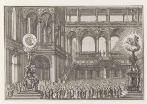 Courtyard of a palace with a crowd