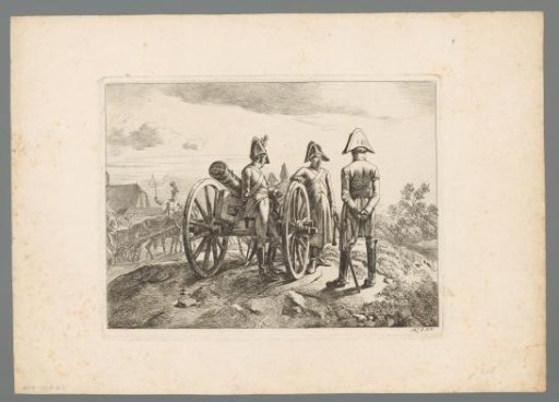 Austrian gunners at the cart with the cannon on it