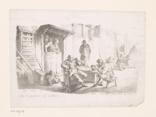 Company in front of an inn