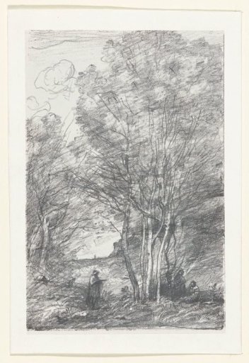 Philosophers or men by a group of trees