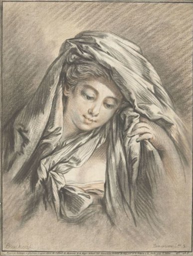 Head of a woman with a cloth draped around her head