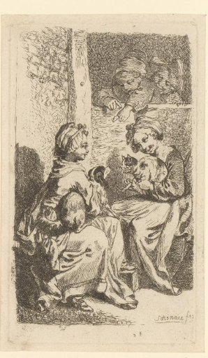Girls with a cat and a dog