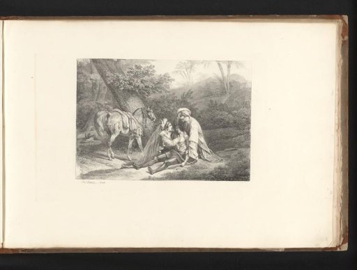 Kneeling Woman and Man by a Wounded Soldier