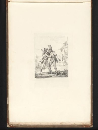 Two Soldiers Embracing in Front of an Inn