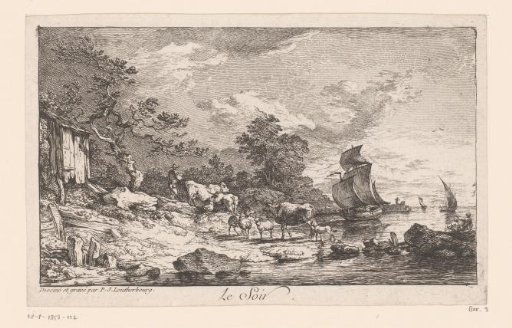 Coastline with shepherd and cows