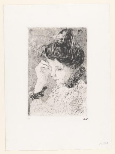 Bust of a young woman with hair up and in profile