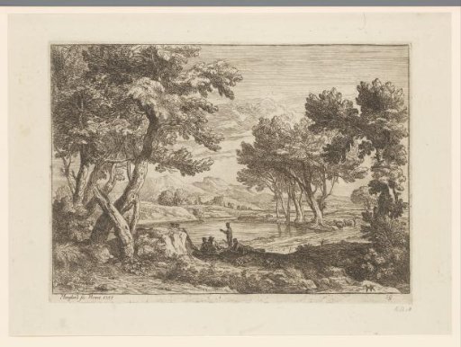 Resting hunters by a lake