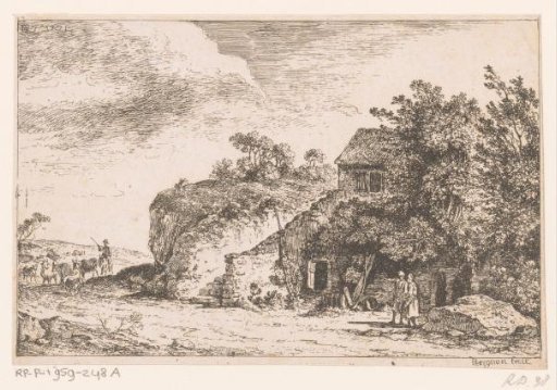 Title page with shepherd and flock near a farm