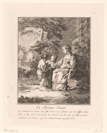 Young woman feeding two children