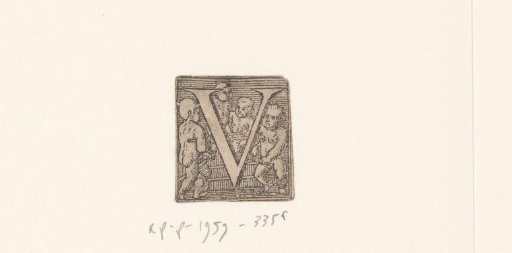 Decorated Letter V with Playing Naked Children