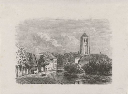 Canal in a town with a church tower