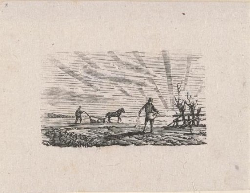 Ploughman and a sower working in the field