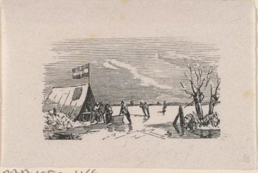 Skaters resting by a tent on the ice