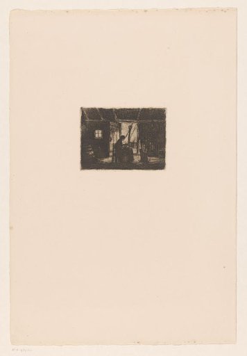 Interior with woman peeling potatoes