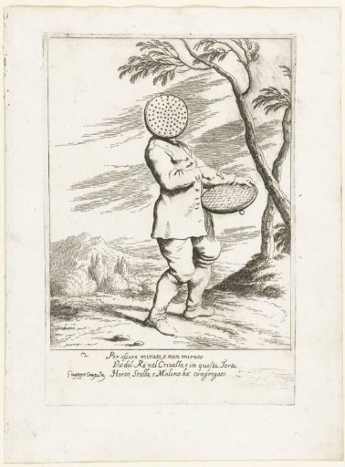 Bertoldo with His Face Hidden Behind a Sieve