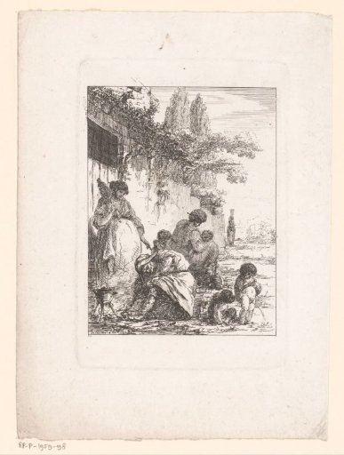 Landscape with resting figures by a wall