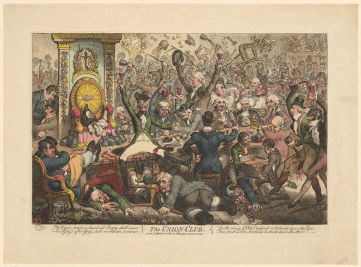 Drinking bout of Britons and Irish celebrating the Act of Union