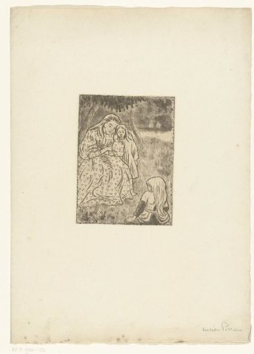 Woman with two girls in a meadow