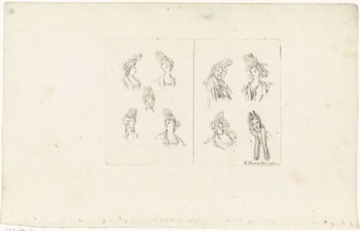 Nine women's heads showing different ways of wearing a hat