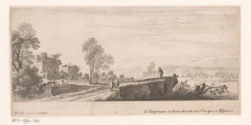 River landscape with man with goat