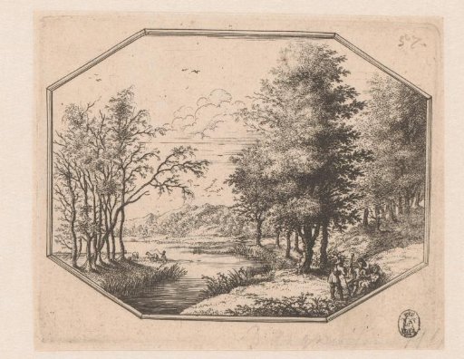 River landscape with resting figures