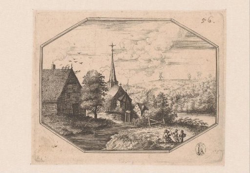 Landscape with church and mill in the distance