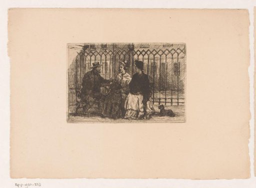 Two women and a man sitting on a bench before a fence