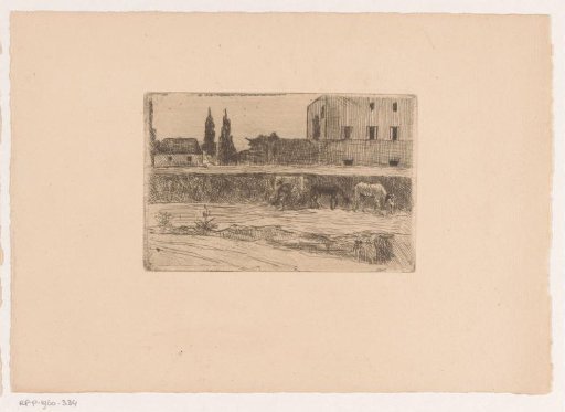 Landscape with buildings and a figure at work