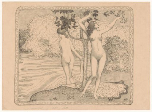Two Bathing Women under a Tree by the Water