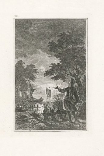 Man looking from the shore over the water