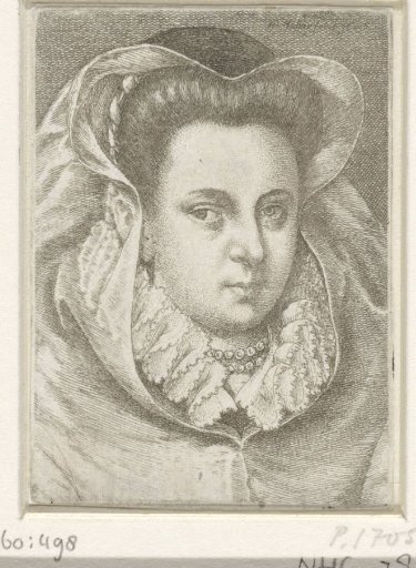 Portrait of a woman with white veil and black hood