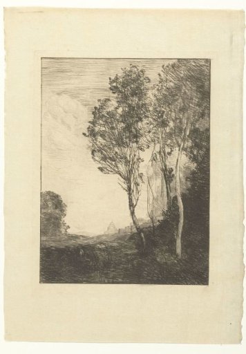 Italian landscape with trees and church