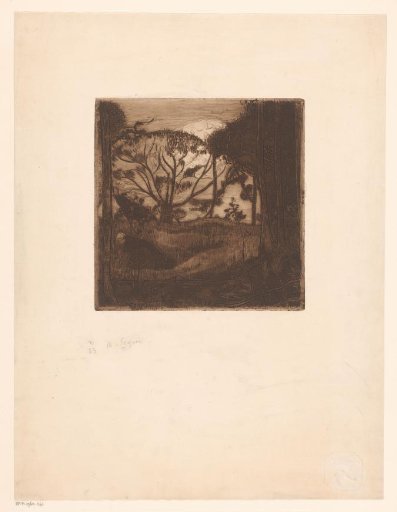 Cornfield Surrounded by Trees, with a Kneeling Gleaner on the Left