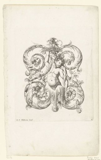 Double vine scroll from which a young Hercules emerges