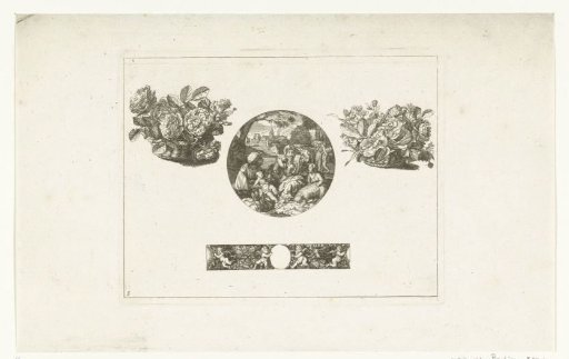 Clock case, two flower baskets and a strip