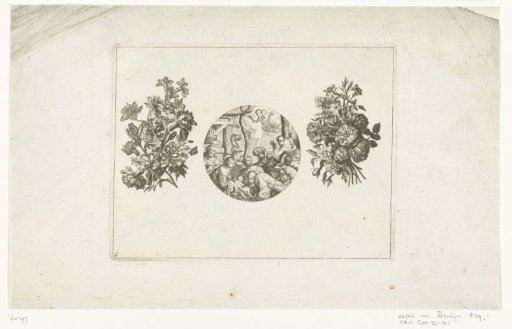Clock case between two bouquets