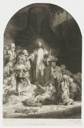 The Hundred Guilder Print: the central piece with Christ preaching, the plate arched