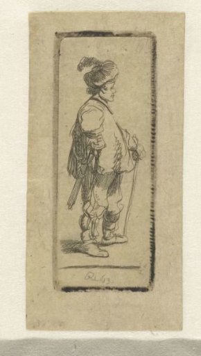 A Polander standing with his stick: profile to the right